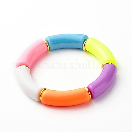 Chunky Curved Tube Acrylperlen Stretch-Armband für Mädchen Frauen BJEW-JB06684-03-1