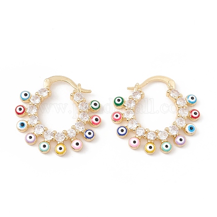 Colorful Evil Eye Enamel Hoop Earrings with Clear Cubic Zirconia KK-E005-17G-1