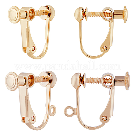 Beebeecraft 1 Box 24Pcs Clip-on Earring Findings 18K Gold Plated Brass 2 Style Screw Back Ear Wire Non Pierced Earring Converter with Loop for Non-Pierced Earring Jewelry Making KK-BBC0008-29-1
