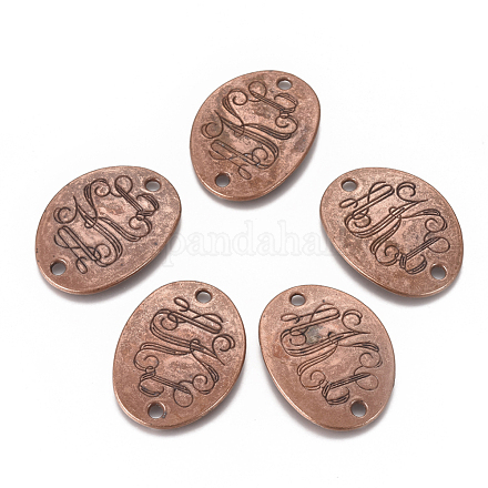 Connecteurs de liens monogramme sculptés ovales plats en alliage métallique de style tibétain PALLOY-O032-R01-NF-1