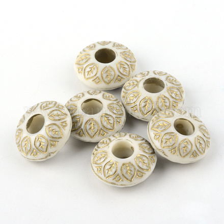 Flat Round with Leaf Plating Acrylic Beads PACR-Q102-95A-1