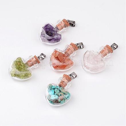 Bottiglia di vetro cuore con pietre miste naturali e sintetiche all'interno di pendenti PALLOY-JF00172-1