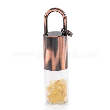 ガラスローラーボトル  天然シトリンローラーボールとチップ付き  エッセンシャルオイルの香水瓶  赤銅真鍮のボトルキャップ  62.5x16mm  穴：10x14mm  丸カン：8x1ミリ G-F701-01D-1