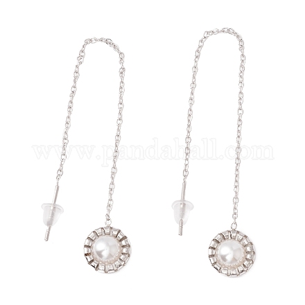 Boucles d'oreilles pendantes rondes plates avec perle en plastique EJEW-A067-14P-1