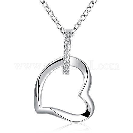 Femmes laiton argenté zircone cubique collier pendentif coeur NJEW-BB00391-1