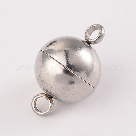Round 304 Stainless Steel Magnetic Clasps with Loops STAS-N014-01-8mm-1