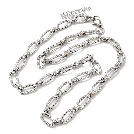 304 Stainless Steel Faceted Oval Link Chain Necklaces NJEW-K249-19P-1