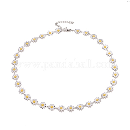 Enamel Daisy Link Chain Necklace NJEW-P220-01P-01-1