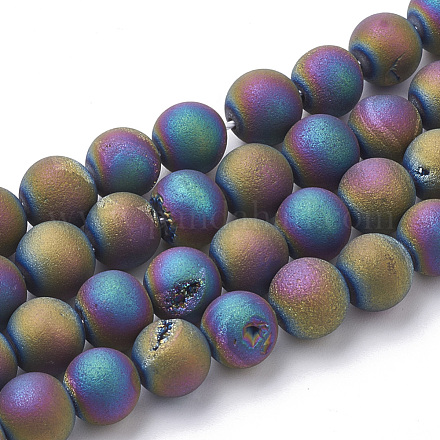 Electroplate Natural Druzy Geode Weathered Agate Beads Strands G-S284-6mm-04-1