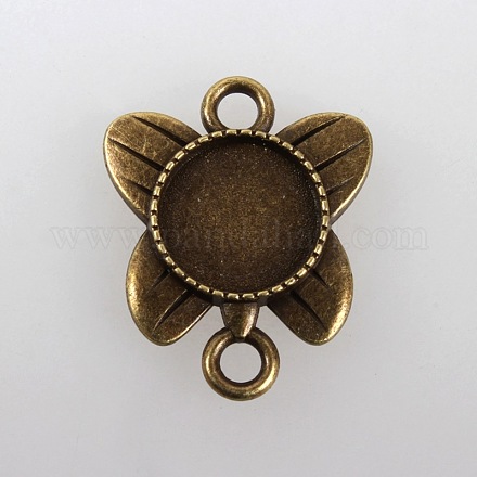 Tibetan Style Alloy Butterfly Connector Cabochon Bezel Settings TIBE-M016-02AB-NF-1