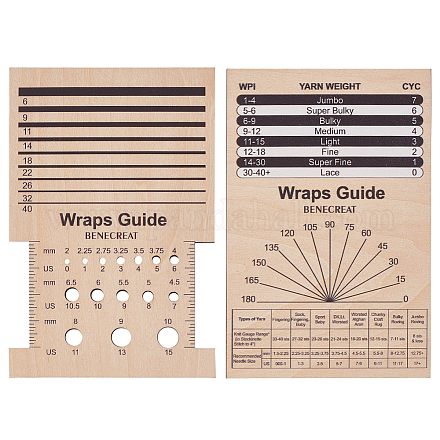 Benecreat 1 set rectangle en bois jauge d'aiguilles à tricoter en bois et guide d'enroulement de fil DIY-BC0006-96-1