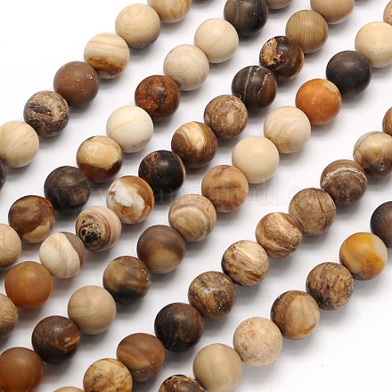 Dépoli rondes naturelles pétrifiés perles de bois brins G-N0166-71-8mm-1