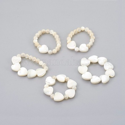 Set di anelli da dito elasticizzati con perline di conchiglia di mare RJEW-JR00239-1