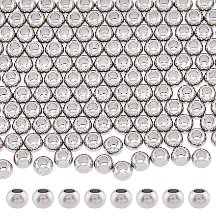 DICOSMETIC 200Pcs Round Spacer Beads 6mm Ball Beads Stainless Steel Rondelle Beads Smooth Seamless Beads Large Hole European Beads Loose Beads for Jewelry Making DIY Craft STAS-DC0015-02-1