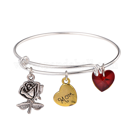 Mother's Day Adjustable Silver Plated Brass Charm Bangles Expandable Bangles BJEW-JB02007-02-1