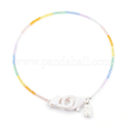 Collane di perline di vetro placcate personalizzate arcobaleno NJEW-JN03410-05-1