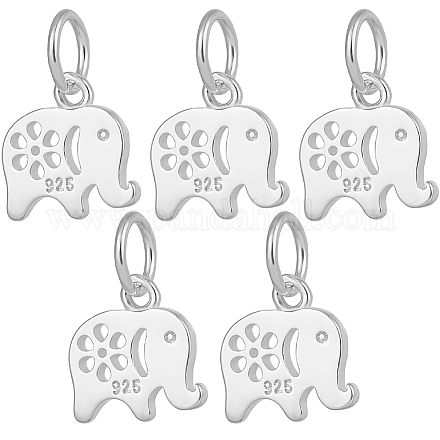 Beebeecraft 1 Box 5Pcs Elephant Pendant Charms Sterling Silver Lucky Elephant Charm with Loop for DIY Necklace Jewelry Making STER-BBC0002-20-1