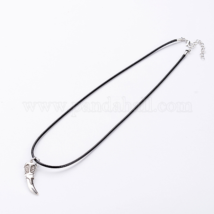 Antique Silver Alloy Waxed Cord Pendant Necklaces NJEW-O087-09-1
