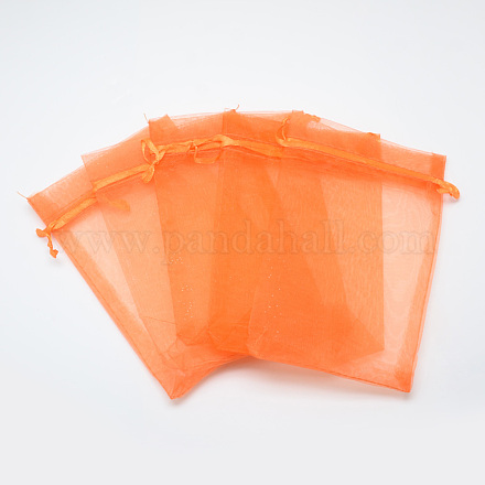 オーガンジーバッグ巾着袋  高密度  長方形  ダークオレンジ  12x9cm OP-T001-9x12-05-1