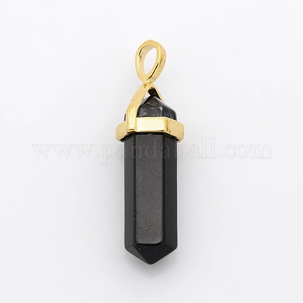 Natural Black Agate Bullet Double Terminated Pointed Pendants G-P053-G33O-1