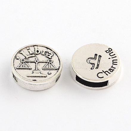 Antique Silver Plated Tibetan Style Flat Round Alloy Slide Charms X-TIBEB-Q063-05AS-NR-1