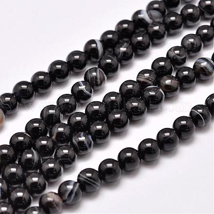 Agata a strisce naturali / fili di perle di agata fasciate G-G962-8mm-12-1