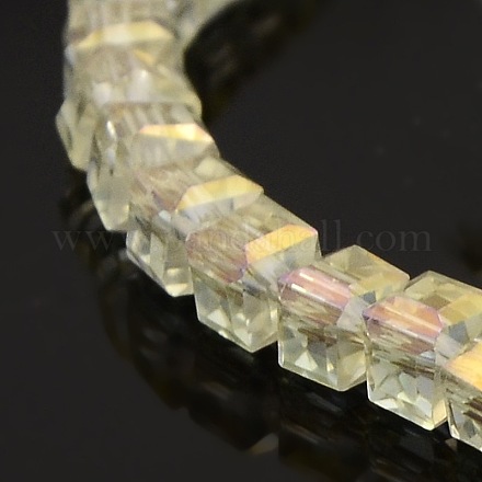 AB Color Plated Glass Faceted Cube Beads Strands GLAA-A031-4mm-AB03-1