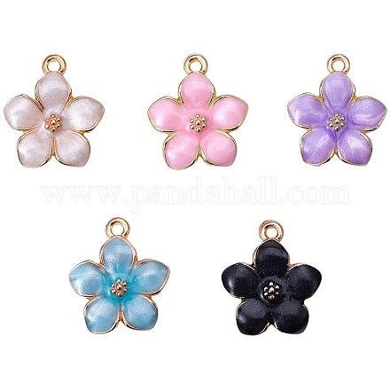 PandaHall 50pcs 5 Color Flower Enamel Pendants Charms Gold Alloy Pendants Beads Charms for Jewelry Making and Crafting ENAM-PH0001-16-1