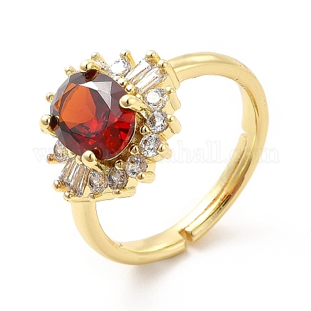 Red Glass Flower Adjustable Ring with Cubic Zirconia KK-H439-28G-1