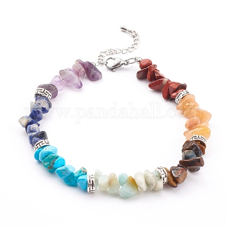 Chakra chips pierres précieuses naturelles et synthétiques bracelets de cheville perlés AJEW-AN00389-1