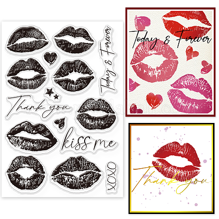 GLOBLELAND Sexy Lips Clear Stamp for Valentine's Day Love Text Silicone Clear Stamp Embossing Stencils Template for DIY Scrapbooking Cards Making Photo Album Decorative DIY-WH0448-0022-1