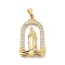 Brass Micro Pave Clear Cubic Zirconia Pendants, Arch with Virgin Mary Charms, Real 18K Gold Plated, 35x19.5x3mm, Hole: 4.5x4mm