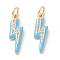 Brass Micro Pave Clear Cubic Zirconia Pendants, with Enamel & Jump Ring, Long-Lasting Plated, Lightning Bolt, Real 18K Gold Plated, Deep Sky Blue, 19x5.5x2mm, Hole: 3.6mm