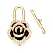 Brass Micro Pave Clear Cubic Zirconia Toggle Clasps, with Enamel, Flower, Real 18K Gold Plated, Black, 27x14.5x6mm, Hole: 1.2mm, Bar: 3.5x17.5x1.5mm, Hole: 1~1.4mm
