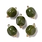 Acrylic Pendants, Imitation Gemstone, with Brass Loops, Nuggets, Dark Olive Green, 19x12.5x11.5mm, Hole: 2mm