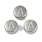 Anti-Tarnish 304 Stainless Steel Beads, Flat Round with Letter, Stainless Steel Color, Letter A, 7x3.8mm, Hole: 1.8mm