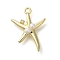 Alloy Pendants, Light Gold Charms, Starfish, 26x19x7mm, Hole: 1.8mm