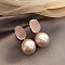 Alloy Enamel Dangle Stud Earrings, with Imitation Pearl, Nuggets with Round, Golden, Pink, 40mm