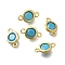 Brass Cubic Zirconia Connector Charms, Flat Round Links, Real 18K Gold Plated, Cadmium Free & Lead Free, Long-Lasting Plated, Rack Plating, Deep Sky Blue, 11x6.5x3mm, Hole: 1.4mm