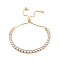 Brass Pave Clear Cubic Zirconia Flat Round Box Chain Slider Bracelets, Nickle Free, Long-Lasting Plated, Golden, 10-1/2 inch(26.6cm)