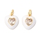 Rack Plating Brass Clear Cubic Zirconia Charms, with Enamel, Cadmium Free & Lead Free, Real 18K Gold Plated, Heart, White, 14x12x4mm, Jump Ring: 6x1mm, 4mm iner Diameter