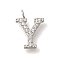 304 Stainless Steel Micro Pave Cubic Zirconia Pendants, Letter A~Z Charms, Letter Y, 12.5x9x2mm, Hole: 1.8mm