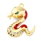 Brass Micro Pave Cubic Zirconia Pendants, Snake Charms, with Enamel, Real 18K Gold Plated, 16x13.5x3.5mm, Hole: 1.2mm