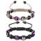Braided Bead Bracelets, with Waxed Polyester Cord, Tiger Eye, Black Obsidian, Purple, Inner Diameter: 2-3/8 inch(6cm)