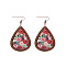 Wood Dangle Earrings, Red Copper, Teardrop with Pattern, Red Copper, Red, 80x36mm
