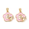 Brass Micro Pave Clear Cubic Zirconia Pendants, with Enamel, Flower with Butterfly, Real 18K Gold Plated, 15.5x15.5x4mm, Hole: 4.5x2.5mm