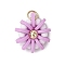 Handmade Polymer Clay & Glass Seed & Brass Pendants, Flower, with 304 Stainless Steel Jump Rings, Plum, 15x14x6mm