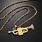 304 Stainless Steel Pendant Necklaces, with Rhinestone, Trumpet Musical Instruments, Golden, 23.54 inch(59.8cm)