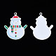 スプレープリント真鍮製ペンダント  プリント付き  クリスマス雪だるま  ホワイト  35x27.5x0.4mm  穴：1.8mm KK-Q281-014-3