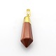 Gemstone Point Pendants with Golden Plated Brass Findings G-P053-11B-3